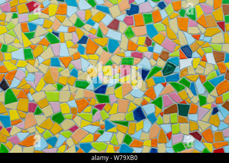 Colorful pastel vivid colour and various geometric shape and size of mosaic tile with random pattern. Stock Photo