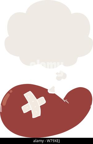cartoon injured gall bladder with thought bubble in retro style Stock Vector