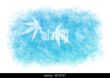 Japanese blue white maple leaf abstract on natural watercolor sky background Stock Photo
