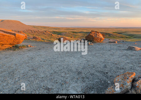 Red Rock Coulee near the Towns of Orion and Seven Persons, Alberta, Canada Stock Photo