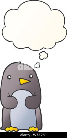 cartoon penguin with thought bubble in smooth gradient style Stock Vector