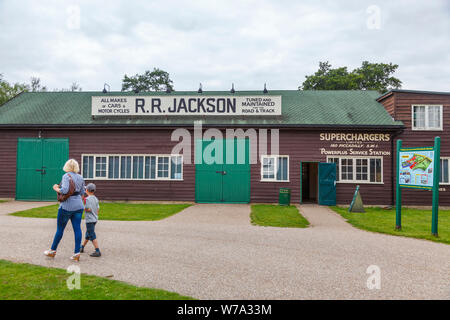 Historic buildings (garages and sheds) at Brooklands Museum in Weybridge, Surrey, England, a popular tourist attraction Stock Photo