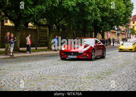 GERMANY, FULDA - JUL 2019: red FERRARI F12 BERLINETTA coupe also unofficially referred to as the F12 Berlinetta or the F12 Stock Photo