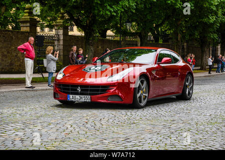 GERMANY, FULDA - JUL 2019: red FERRARI F12 BERLINETTA coupe also unofficially referred to as the F12 Berlinetta or the F12 Stock Photo