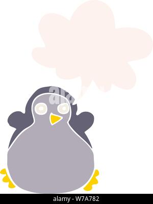 cartoon penguin with speech bubble in retro style Stock Vector