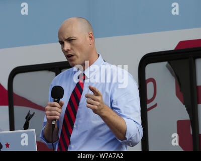 Sioux City, IOWA, USA. 5th Aug, 2019. J.D. SCHOLTEN announces he is running again for Iowa's 4th Congressional District against current Congressman Steve King (R-IA) (not pictured) Monday afternoon, Aug. 5, 2019 in Sioux City, Iowa Credit: Jerry Mennenga/ZUMA Wire/Alamy Live News Stock Photo