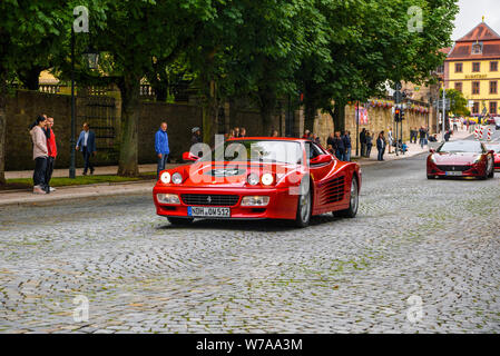 GERMANY, FULDA - JUL 2019: red FERRARI TESTAROSSA Type F110 coupe is a 12-cylinder mid-engine sports car manufactured by Ferrari, which went into prod Stock Photo