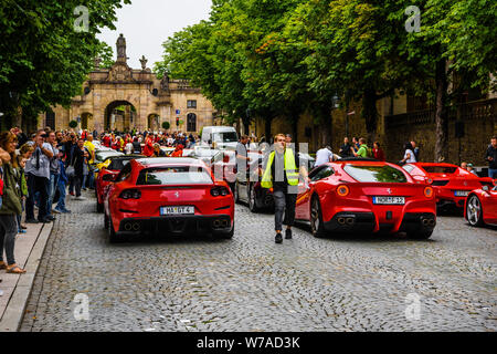 GERMANY, FULDA - JUL 2019: red FERRARI F12 BERLINETTA coupe also unofficially referred to as the F12 Berlinetta or the F12 Stock Photo