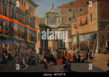 Atribuído a Lorenzo de Quirós (1717-1789). Pintor español. Arco de Triunfo de Santa María en la calle Mayor, hacia 1760. Detalle. Museo de Historia. Madrid. España. (En depósito, cedida por la Real Academia de Bellas Artes de San Fernando, Madrid) . Stock Photo