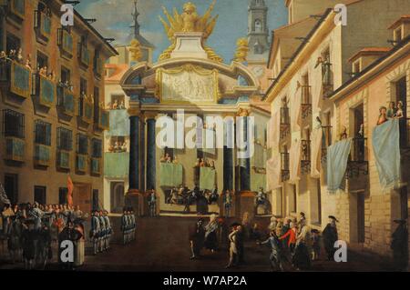 Atribuído a Lorenzo de Quirós (1717-1789). Pintor español. Arco de Triunfo levantado en la calle de Carretas, hacia 1760. Detalle. Museo de Historia. Madrid. España. (En depósito, cedida por la Real Academia de Bellas Artes de San Fernando, Madrid) . Stock Photo