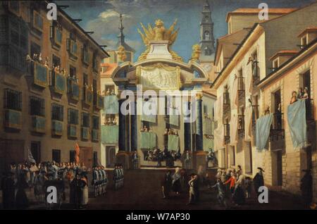 Atribuído a Lorenzo de Quirós (1717-1789). Pintor español. Arco de Triunfo levantado en la calle de Carretas, hacia 1760. Museo de Historia. Madrid. España. (En depósito, cedida por la Real Academia de Bellas Artes de San Fernando, Madrid) . Stock Photo