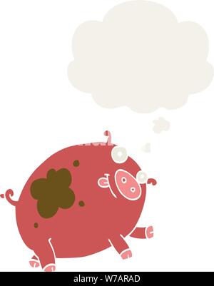 cartoon pig with thought bubble in retro style Stock Vector