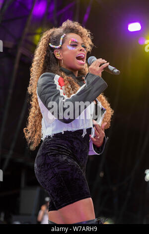Brighton, UK. 03rd Aug, 2019. British Singer, Fleur East performs on the main stage at Brighton & Hove Pride Festival in Preston Park in Brighton, England on August 03, 2019 in Brighton, England. Credit: SOPA Images Limited/Alamy Live News Stock Photo