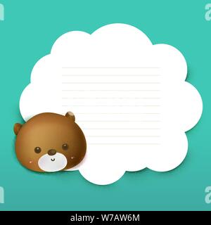 Animal cartoon brown bear is smiling with happiness against blank paper and copy space on green background for preschool and primary school child use Stock Vector