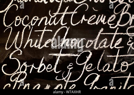 Dessert Menu Chalk board with elegant hand written italic text Stock Photo
