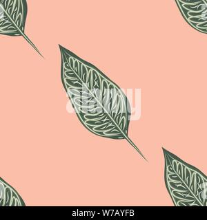 Seamless pattern, dark green, white Ficus Elastica leaves on light background Stock Vector