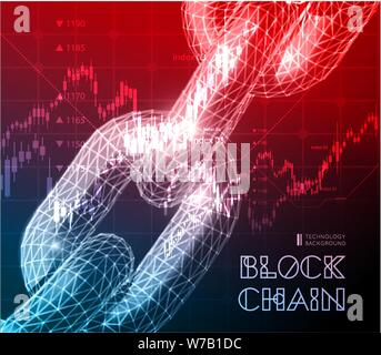Realistic chain made from line and dot connection. Triangular design. Block chain concept. Vector illustration for the concept of networking or Stock Vector