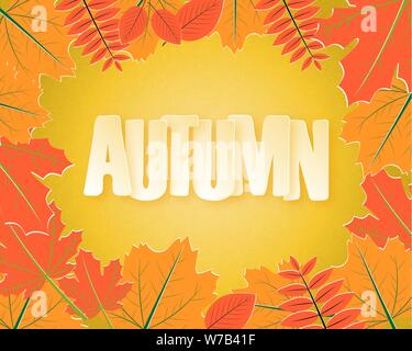 Autumn leafs background in paper cut style. Design for poster, flyer, brochure, banner, cover, wallpaper, advertising template. Stock Vector