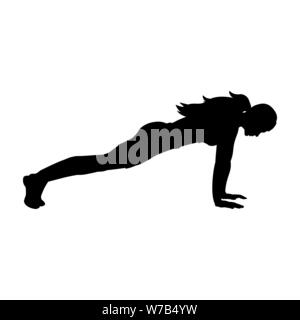 Silhouette girl yoga exercise pose push ups Stock Vector