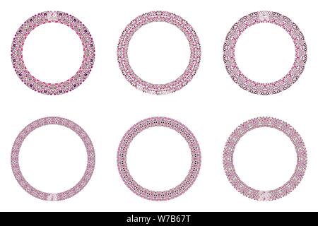 Geometrical abstract floral wreath set - round circular vector design elements Stock Vector