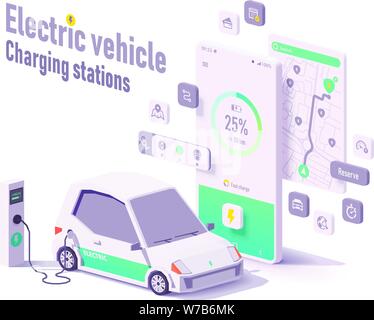 Vector electric vehicle charging stations app Stock Vector