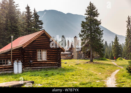 Bunkhouse and main lodge at Skoki Ski Lodge, a remote backcountry lodge located near Lake Louise in Banff National Park, Alberta, Canada. Stock Photo