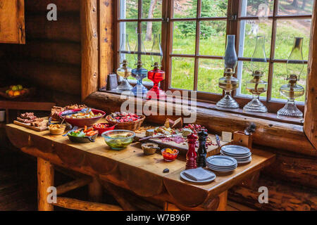 Part of lunch buffet at Skoki Ski Lodge, a remote backcountry lodge located near Lake Louise in Banff National Park, Alberta, Canada. Stock Photo