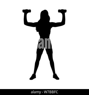 Silhouette girl workout with dumbbells Stock Vector