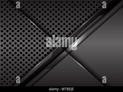 Abstract dark grey metallic circuit with cross line on circle mesh pattern design modern futuristic technology background vector illustration. Stock Vector