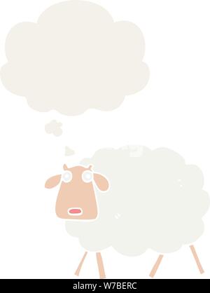 cartoon sheep with thought bubble in retro style Stock Vector