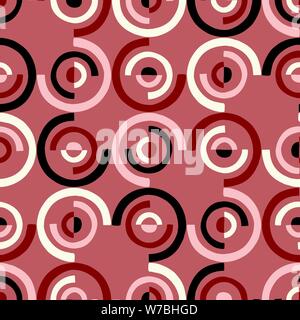 Oversized Retro Cut Out Geo Dots Vector Seamless Pattern. Over Scaled Modern Geometric Dusty Pink Circles. Simple Bold Streaking Minimalist Background Stock Vector