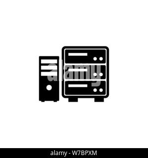 Datacenter, Computer Server. Flat Vector Icon illustration. Simple black symbol on white background. Datacenter, Computer Server sign design template for web and mobile UI element Stock Vector