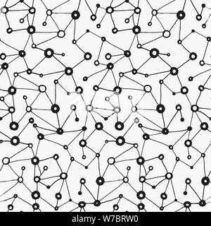 Seamless doodle graphic pattern. Hand drawn texture with molecule structure in black and white. Hand made background. Made in vector Stock Vector