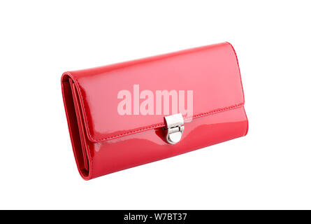 Red elegant leather wallet isolated on white background Stock Photo