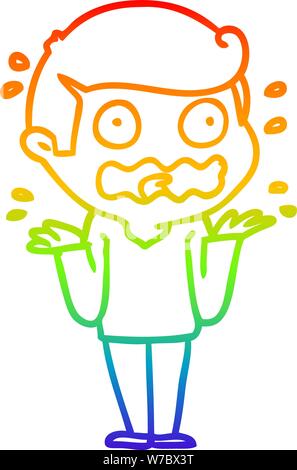 rainbow gradient line drawing of a cartoon man totally stressed out Stock Vector