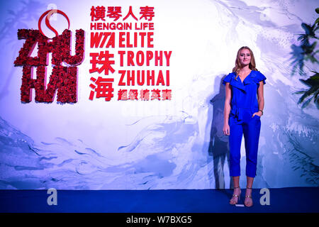 French tennis player Kristina Mladenovic poses as she arrives at the reception party for the Hengqin Life WTA Elite Trophy Zhuhai 2017 tennis tourname Stock Photo