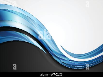 Blue shiny glossy waves abstract background. Vector design Stock Vector