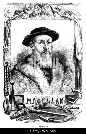 Ferdinand Magellan, 16th century Portugese navigator, 1868.  Artist: Anon Stock Photo