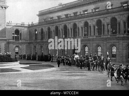 Queen Victoria's funeral procession leaving Osborne House, Isle of Wight, February 1st, 1901.  Creator: Hughes & Mullins. Stock Photo