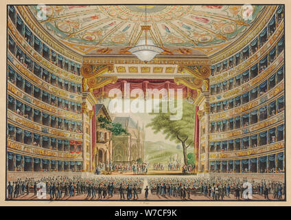 La Scala opera house in Milan, Festive Interior, 1830. Stock Photo