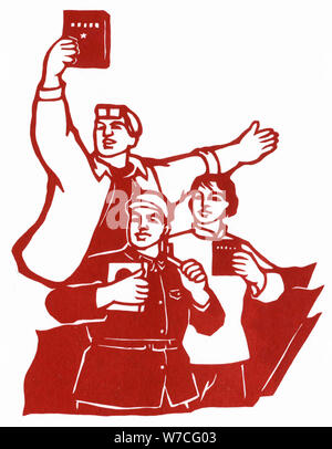 Worker, peasant, and soldier with Quotations from Chairman Mao Tse-tung, ca 1968. Stock Photo