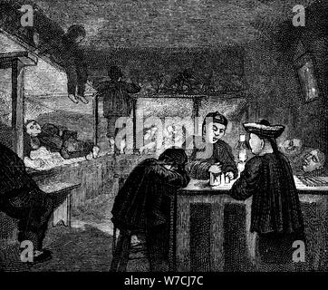 Opium den in the Chninese quarter of San Francisco, c1870. Artist: Unknown Stock Photo