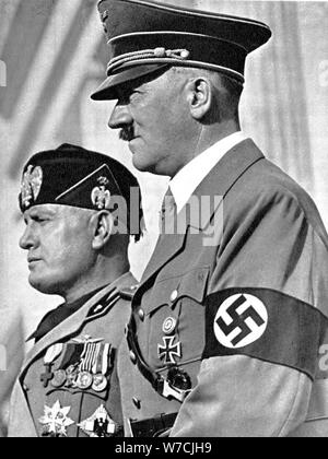 Adolph Hitler (1889-1945) and Benito Mussolini (1883-1945). Artist: Unknown Stock Photo