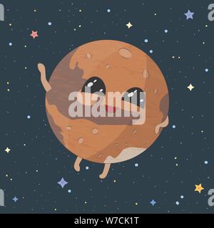 Cartoon Mars planet on space background, vector illustration Stock Vector