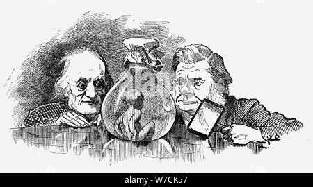 'Water Baby' being examined by Richard Owen and T.H. Huxley. Artist: Edward Linley Sambourne Stock Photo