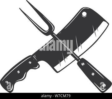 Sharp butcher knives crossed silhouette symbol for meat industry hand ...