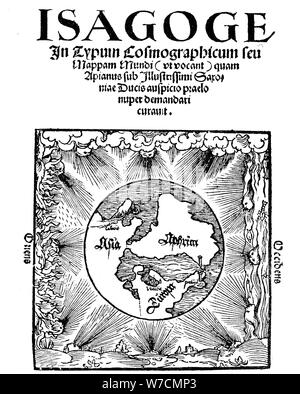 Title page of Isagoge in Typum Cosmographicum seu Mappam Mundi by Peter Apian, 1523. Artist: Unknown Stock Photo