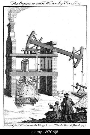 Newcomen steam engine, 1747. Artist: Unknown Stock Photo