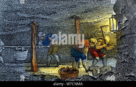 Underground scene in a coal mine in the Newcastle-upon-Tyne area of England, 1823. Artist: Unknown Stock Photo