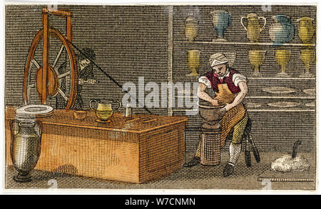 Potter at work at the Wedgwood's Etruria factory, Hanley, Staffordshire, c1830. Artist: Unknown Stock Photo